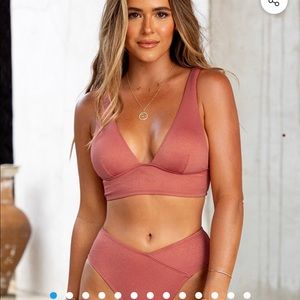 Dusty Cedar Tall Tri & V Front High Waist Bikini Set. Cupshe with Jojo fletcher.